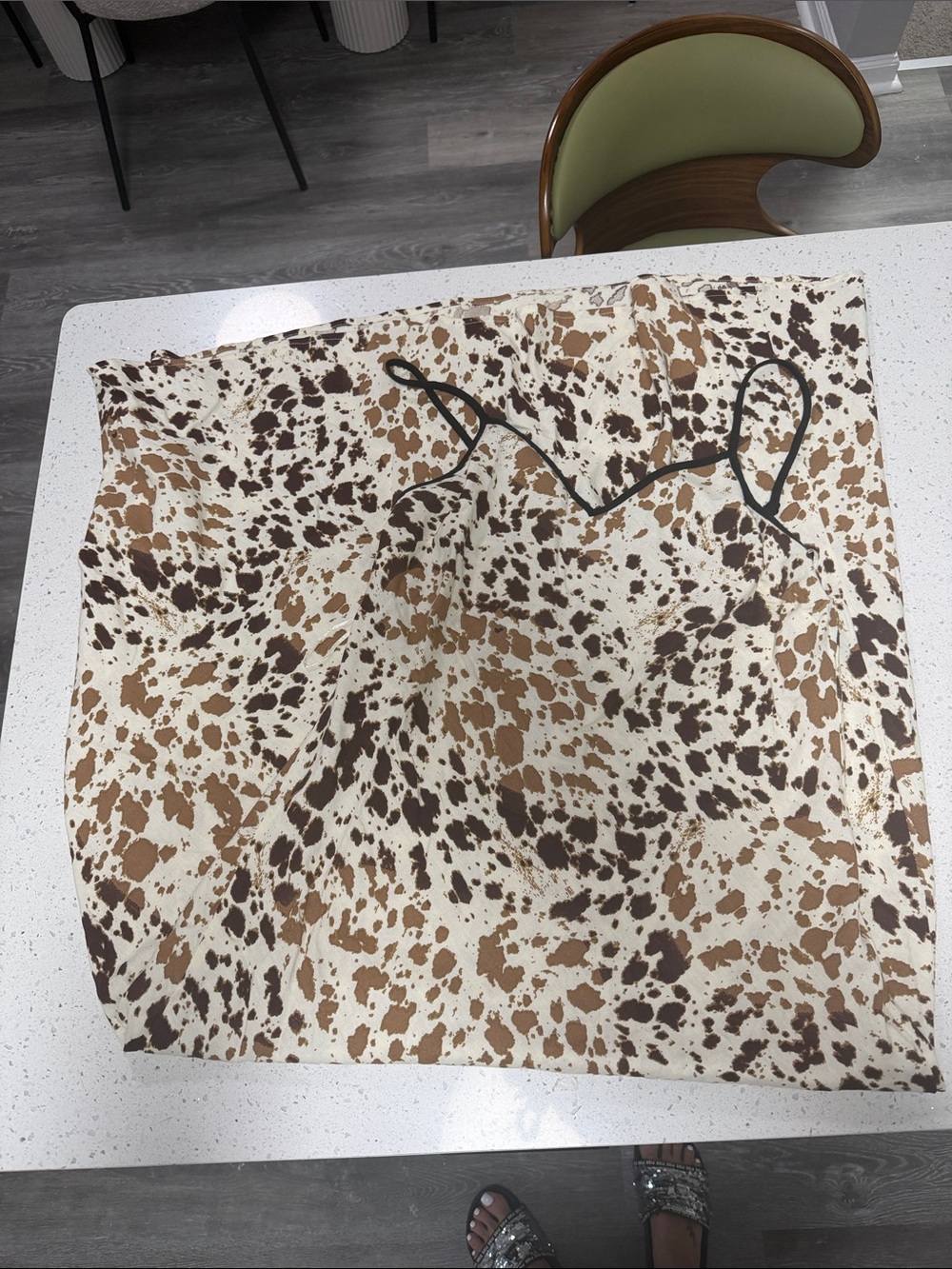 Sincerely Jules Cream and Brown Cow Print Slip Dress